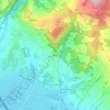 Mapa topográfico Maiano, altitud, relieve