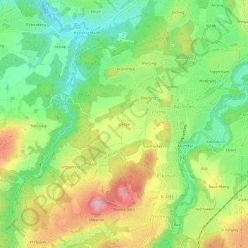 Mapa topográfico Stetten, altitud, relieve