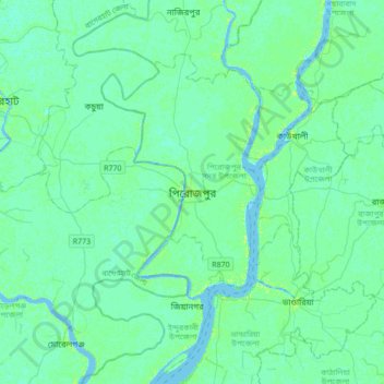 Mapa topográfico Pirojpur, altitud, relieve