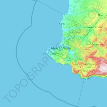Mapa topográfico 塞瓦斯托波尔, altitud, relieve