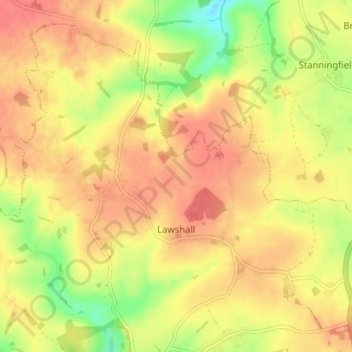 Mapa topográfico Lawshall, altitud, relieve