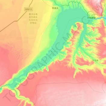 Mapa topográfico 龙羊峡水库, altitud, relieve