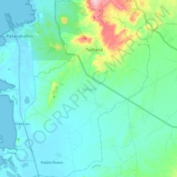 Mapa topográfico Turbaná, altitud, relieve