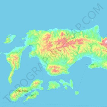 Mapa topográfico Seram Bagian Barat, altitud, relieve