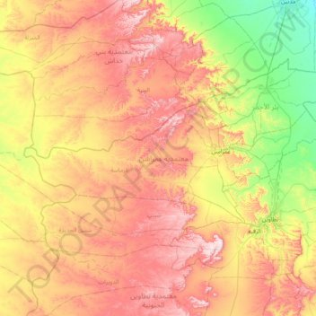 Mapa topográfico Ghomrassen, altitud, relieve