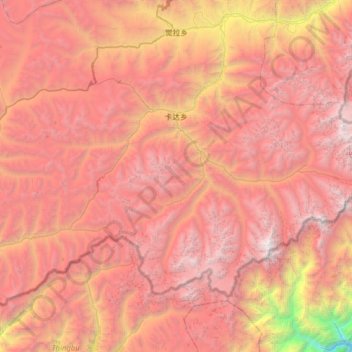 Mapa topográfico 卡达乡, altitud, relieve