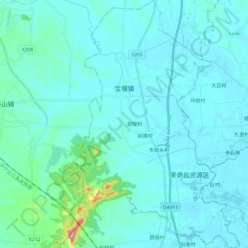 Mapa topográfico 宝堰镇, altitud, relieve