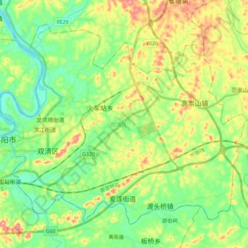 Mapa topográfico 双清区, altitud, relieve