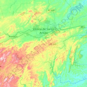 Mapa topográfico Vitória de Santo Antão, altitud, relieve