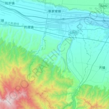 Mapa topográfico 蔡家坡镇, altitud, relieve
