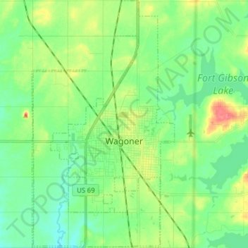 Mapa topográfico Wagoner, altitud, relieve