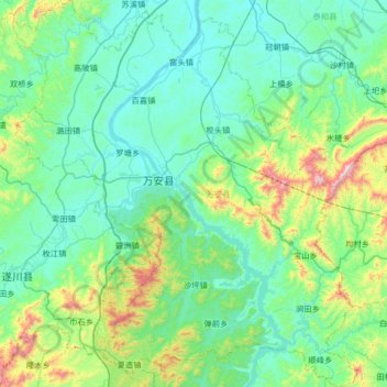 Mapa topográfico 万安县, altitud, relieve