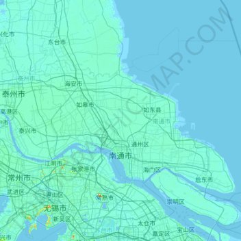 Mapa topográfico 南通市, altitud, relieve
