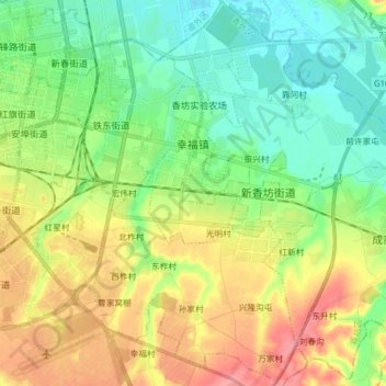 Mapa topográfico 幸福镇, altitud, relieve