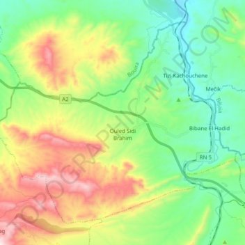 Mapa topográfico Ouled Sidi Brahim, altitud, relieve