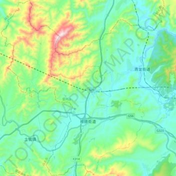 Mapa topográfico 禄脿街道, altitud, relieve