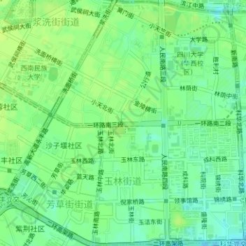Mapa topográfico 玉林街道, altitud, relieve