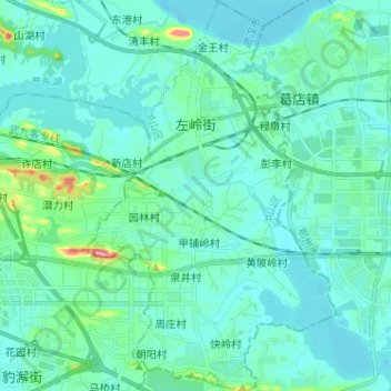 Mapa topográfico 左岭街道, altitud, relieve