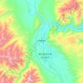 Mapa topográfico 提孜那甫乡, altitud, relieve