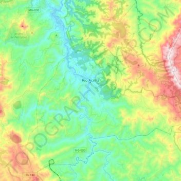 Mapa topográfico Rio Acima, altitud, relieve