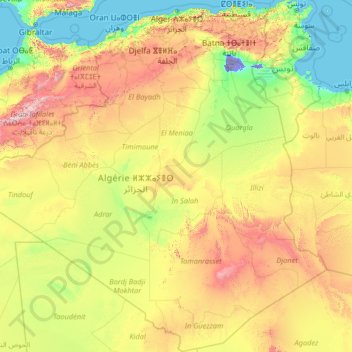 Mapa topográfico Algérie, altitud, relieve