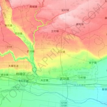 Mapa topográfico 武功县, altitud, relieve