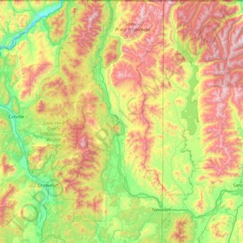 Mapa topográfico Pend Oreille County, altitud, relieve
