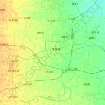 Mapa topográfico 博野县, altitud, relieve