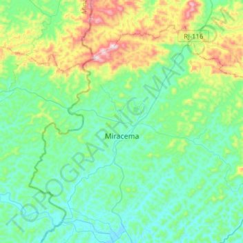 Mapa topográfico Miracema, altitud, relieve