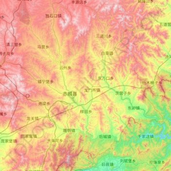 Mapa topográfico 赤城县, altitud, relieve