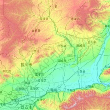 Mapa topográfico 渭南市, altitud, relieve