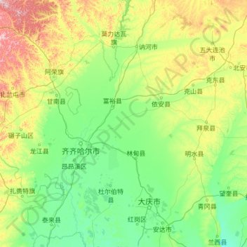 Mapa topográfico Qiqihar City, altitud, relieve