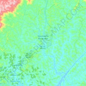 Mapa topográfico Visconde do Rio Branco, altitud, relieve