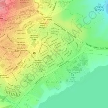 Mapa topográfico Los Olivos, altitud, relieve