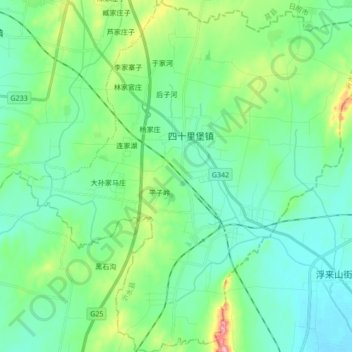 Mapa topográfico 四十里堡镇, altitud, relieve