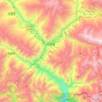 Mapa topográfico 拉康镇, altitud, relieve