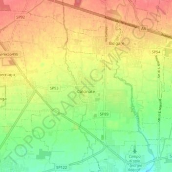 Mapa topográfico Calcinate, altitud, relieve