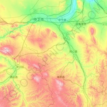 Mapa topográfico 中卫市, altitud, relieve