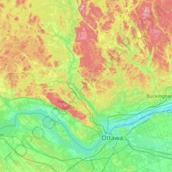 Mapa topográfico Les Collines-de-l'Outaouais, altitud, relieve