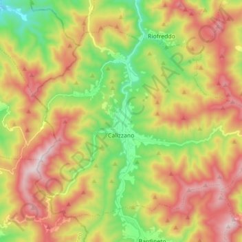 Mapa topográfico Calizzano, altitud, relieve