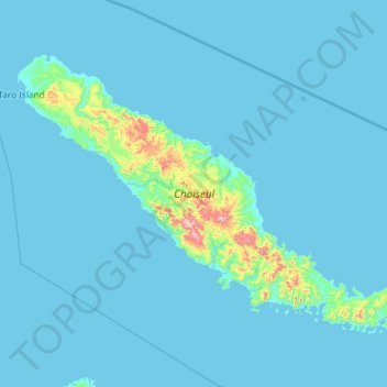 Mapa topográfico Choiseul, altitud, relieve
