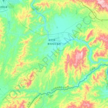 Mapa topográfico 景哈哈尼族乡, altitud, relieve
