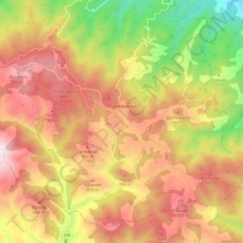 Mapa topográfico Stanisinci, altitud, relieve
