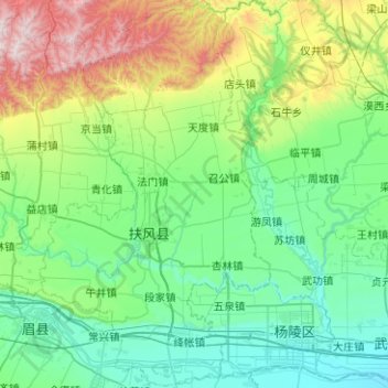 Mapa topográfico 扶风县, altitud, relieve