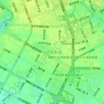 Mapa topográfico 双桥子街道, altitud, relieve