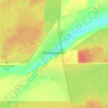 Mapa topográfico Chaguaramas, altitud, relieve