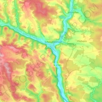 Mapa topográfico Schmidmühlen, altitud, relieve