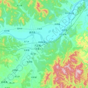 Mapa topográfico 方正县, altitud, relieve