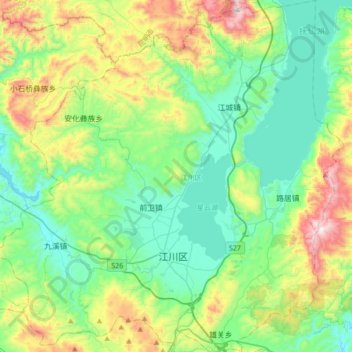 Mapa topográfico 江川区, altitud, relieve