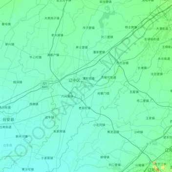 Mapa topográfico 辽中区, altitud, relieve